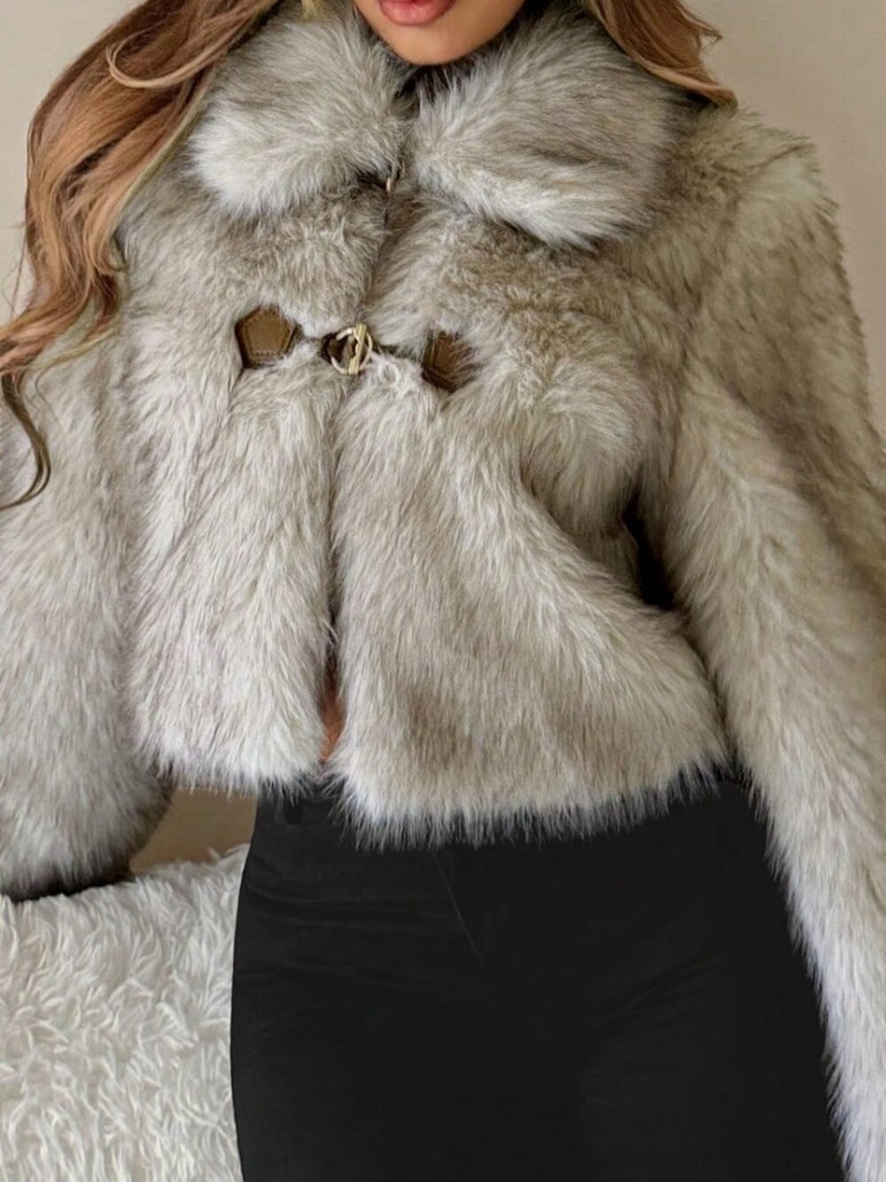 Brown Casual Women's Tie Dye Metal Decor Fluffy Coat